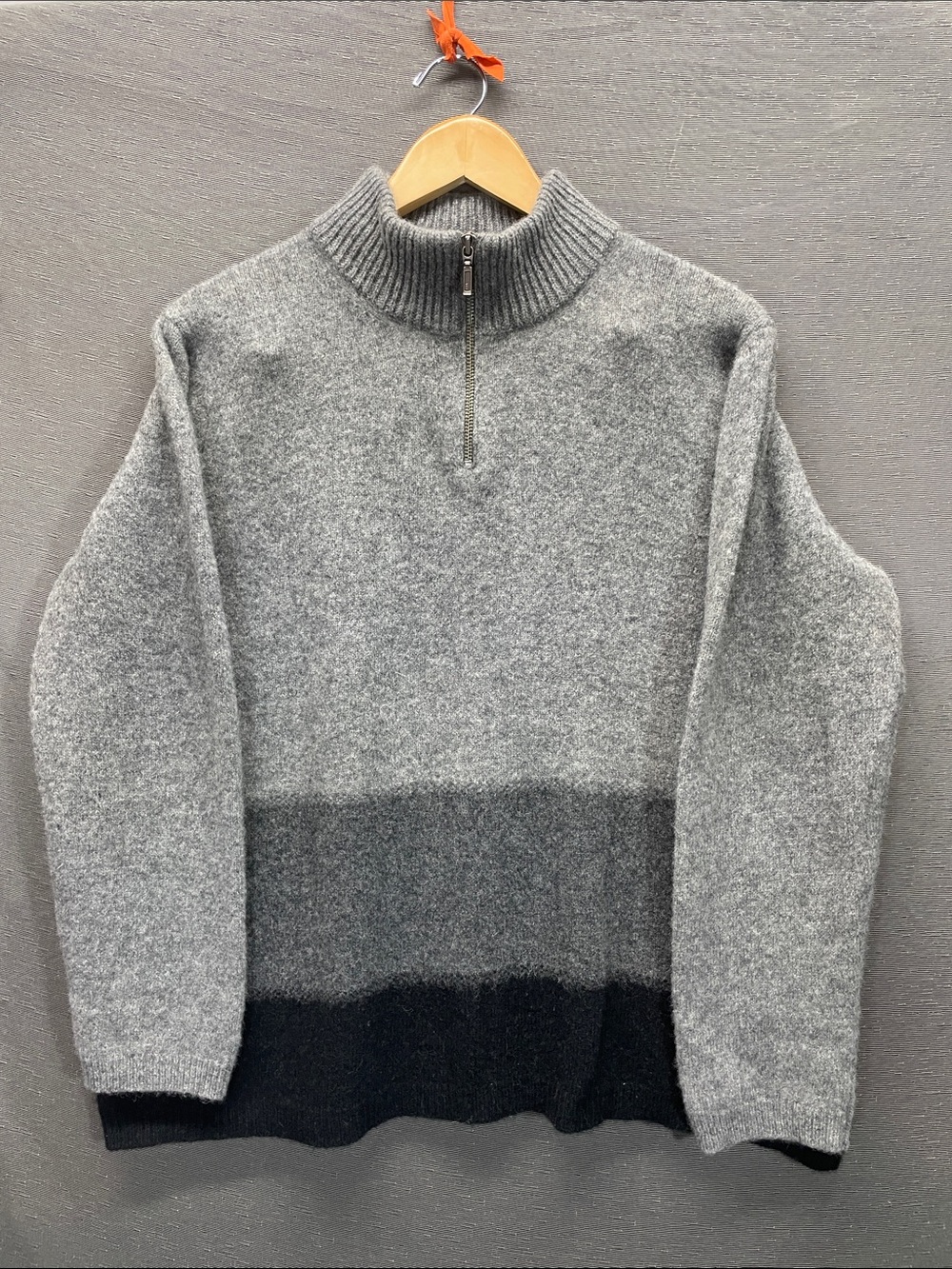 Eddie Bauer 100% lambswool Gray Two-Tone Half-Zip Mock Neck Sweater